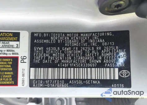 2014 Toyota Camry Le from USA, damaged, VIN 4T4BF1FK5ER339697
